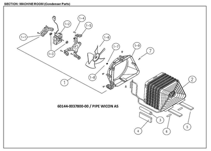 Machine Room Condenser Diagram and Parts List for 11161212615  Kenmore Refrigerator