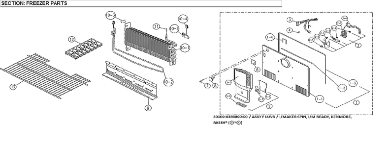 Freezer Parts Diagram and Parts List for 11171219615  Kenmore Refrigerator