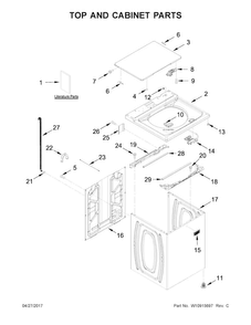 Top And Cabinet Parts Diagram and Parts List for  Maytag Washer