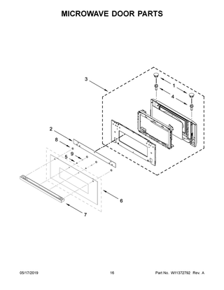 Microwave Door Parts Diagram and Parts List for  Maytag Microwave Oven Combo