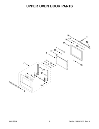 Upper Oven Door Parts Diagram and Parts List for  Maytag Wall Oven