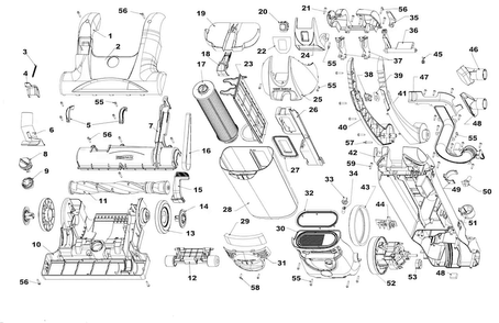 Agitator, Motor, Handle, Mainbody Diagram and Parts List for U5262-900  Hoover Upright Vacuum