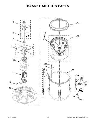 Basket And Tub Parts Diagram and Parts List for  Maytag Washer