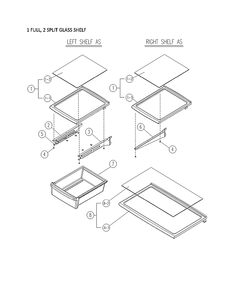 1 Full, 2 Split Glass Shelf Diagram and Parts List for 11161219614  Kenmore Refrigerator
