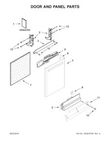 Door And Panel Parts Diagram and Parts List for  Maytag Dishwasher