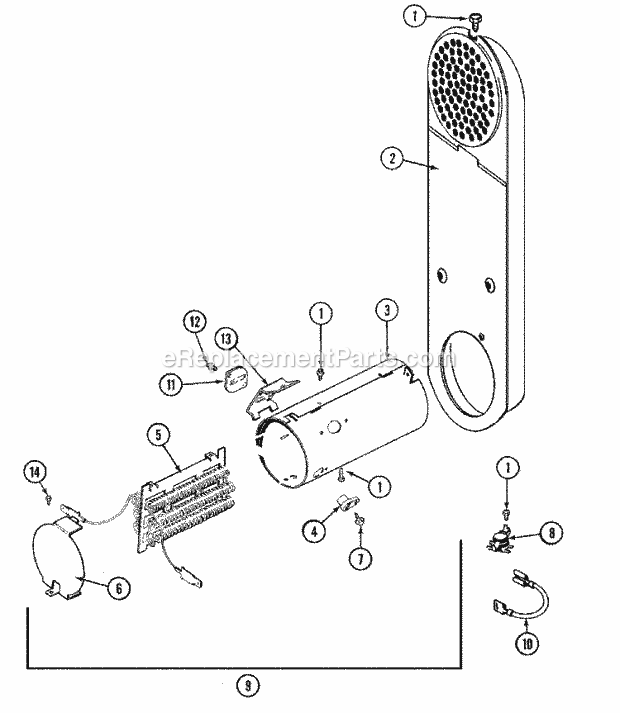 HEATER Diagram and Parts List for  Maytag Dryer