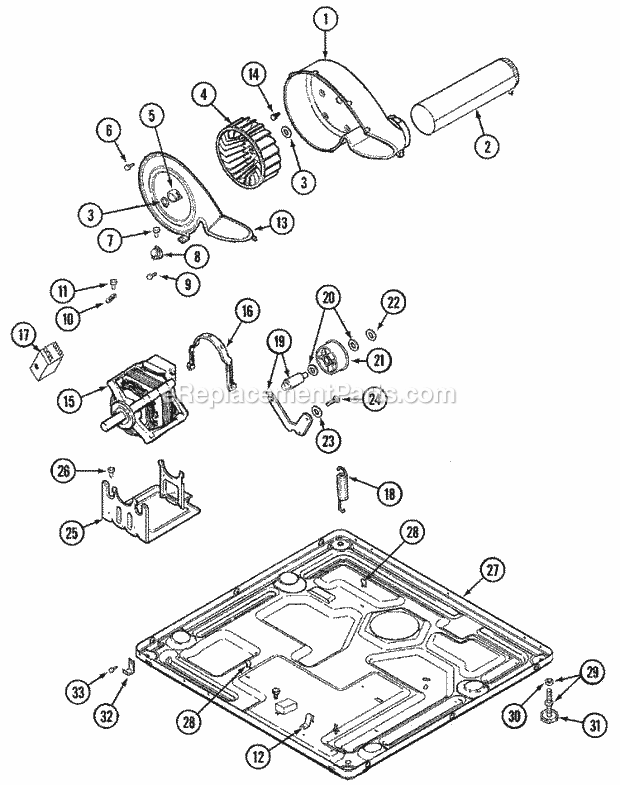 MOTOR DRIVE Diagram and Parts List for  Maytag Dryer