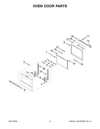 Oven Door Parts Diagram and Parts List for  Maytag Microwave Oven Combo