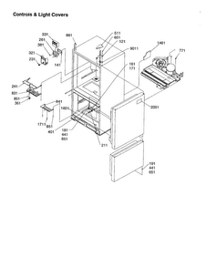 Controls And Light Covers Diagram and Parts List for DRB1201AC-PDRB2101AC0  Amana Refrigerator