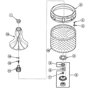 Agitator Diagram and Parts List for  Speed Queen Washer