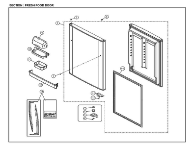 Fresh Food Door Diagram and Parts List for 11161212615  Kenmore Refrigerator