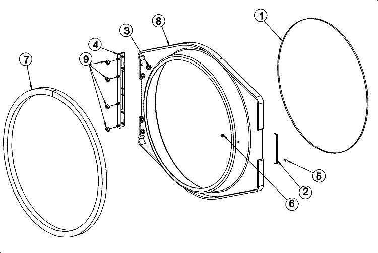 MAIN DOOR ASSEMBLY Diagram and Parts List for  Maytag Dryer