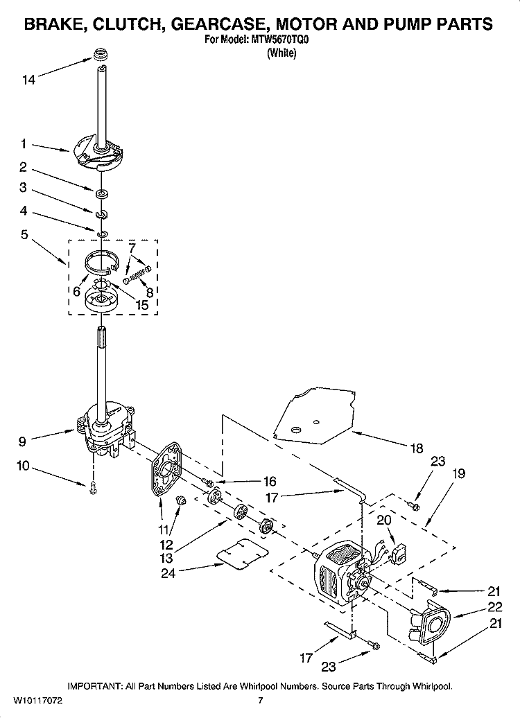 BRAKE, CLUTCH, GEARCASE, MOTOR AND PUMP PARTS Diagram and Parts List for MTW5670TQ0  Maytag Washer