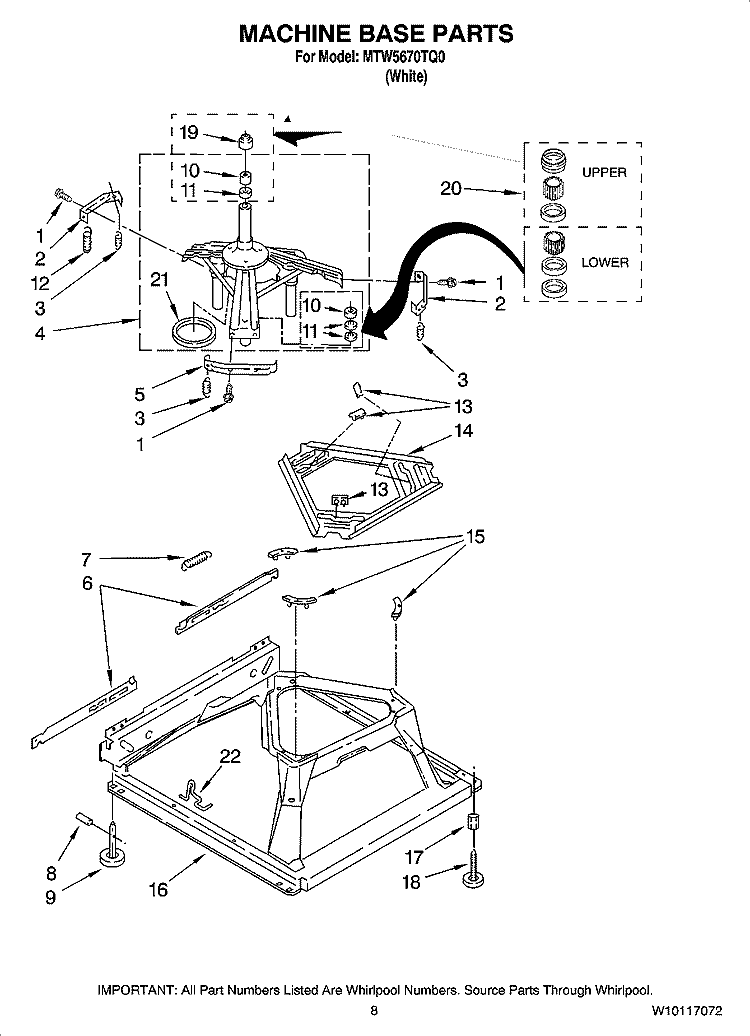 MACHINE BASE PARTS Diagram and Parts List for MTW5670TQ0  Maytag Washer