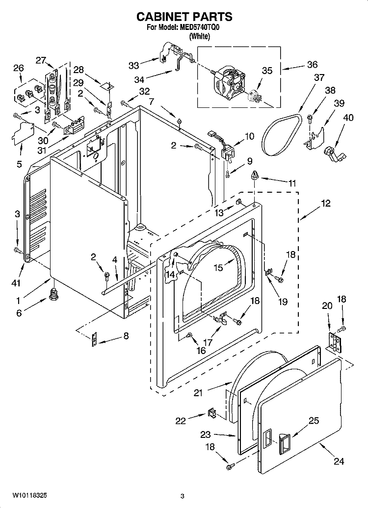 CABINET PARTS Diagram and Parts List for  Maytag Dryer