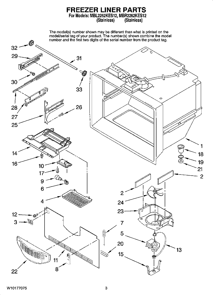FREEZER LINER PARTS Diagram and Parts List for MBL2262KES12  Maytag Refrigerator