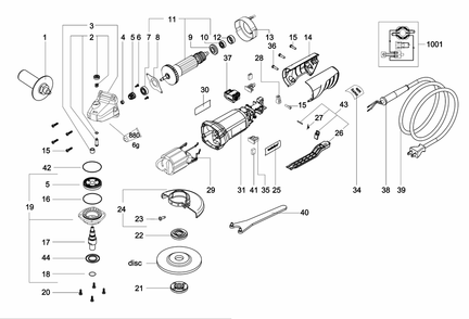 Diagram Diagram and Parts List for 01234390 Metabo Angle Grinder