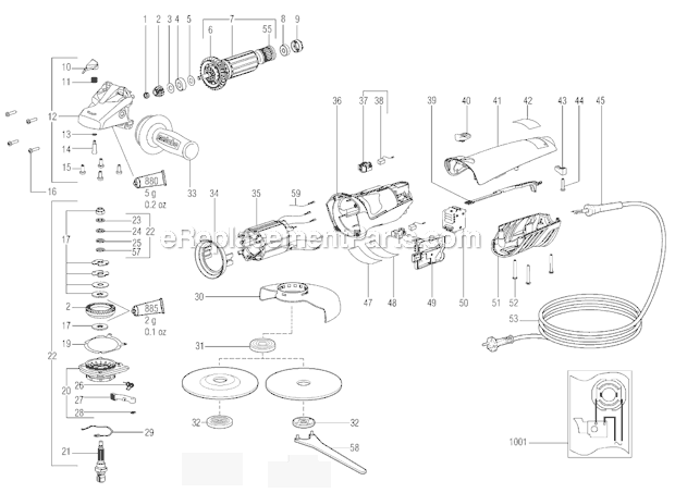 Page A Diagram and Parts List for 00292420 Metabo Angle Grinder