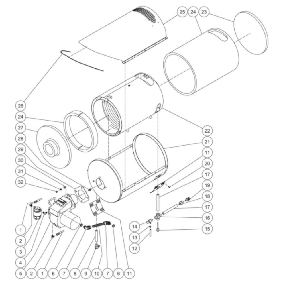 Heat Exchanger Diagram and Parts List for  Mi-T-M Pressure Washer