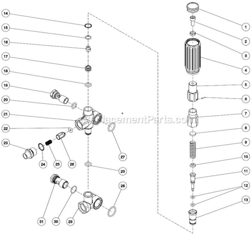 Unloader Assembly Diagram and Parts List for  Mi-T-M Pressure Washer