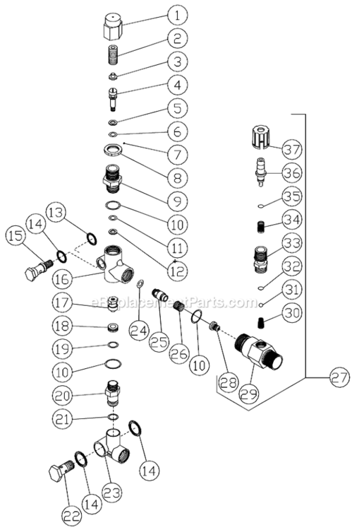 Unloader And Detergent Injector Assembly Diagram and Parts List for  Mi-T-M Pressure Washer