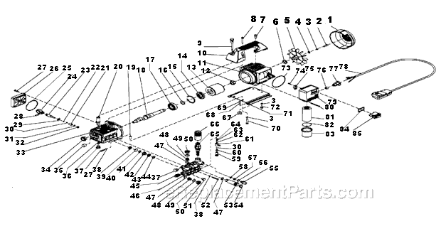 Motor/Pump Assembly Diagram and Parts List for  Mi-T-M Pressure Washer