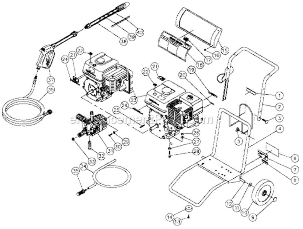 Frame Assembly Diagram and Parts List for  Mi-T-M Pressure Washer