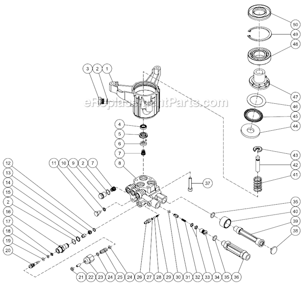 Pump Assembly Diagram and Parts List for  Mi-T-M Pressure Washer