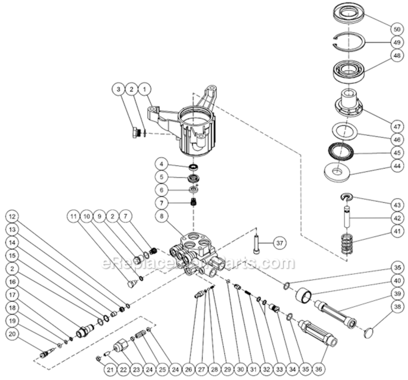 Pump Assembly Diagram and Parts List for  Mi-T-M Pressure Washer