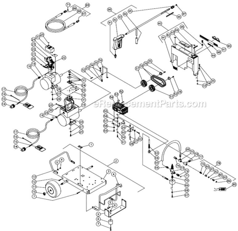Frame Assembly Diagram and Parts List for  Mi-T-M Pressure Washer