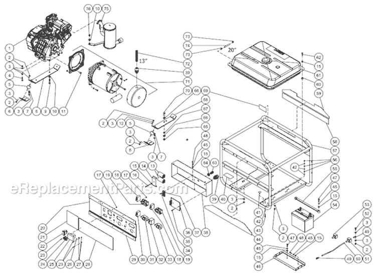 Frame Assembly After S/N 40042445 Diagram and Parts List for  Mi-T-M Generator
