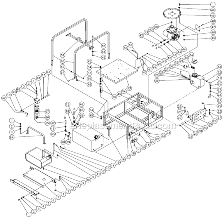 Frame Assembly Diagram and Parts List for  Mi-T-M Pressure Washer