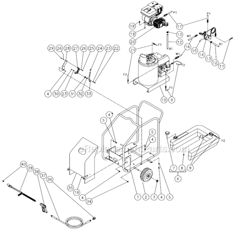 Frame Assembly After S/N 15010743 Diagram and Parts List for  Mi-T-M Pressure Washer