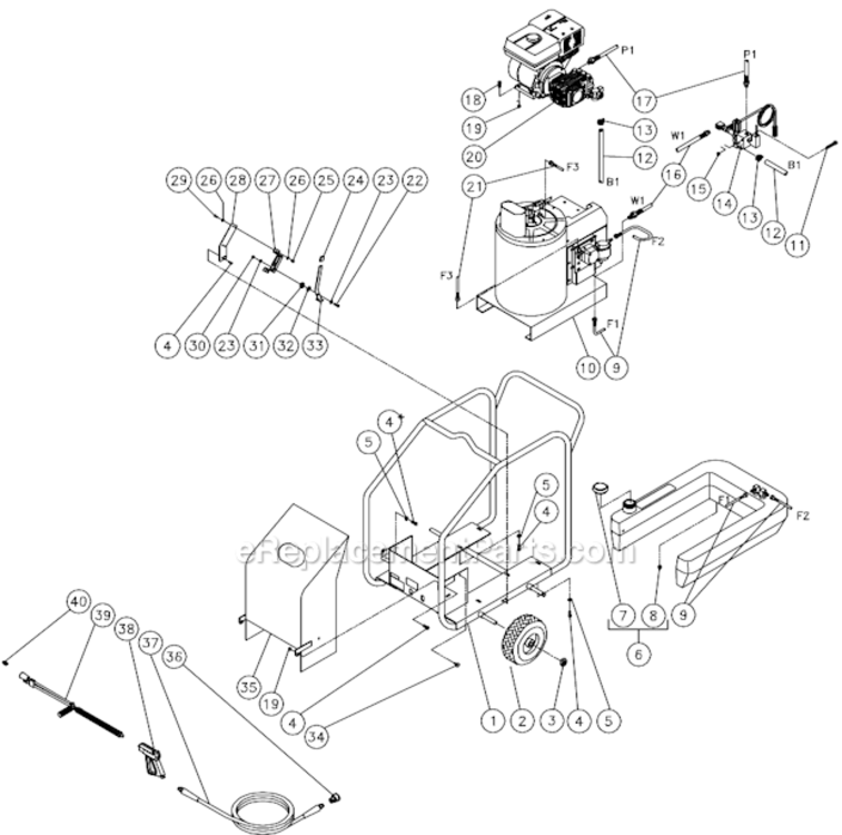 Frame Assembly After S/N 15010743 Diagram and Parts List for  Mi-T-M Pressure Washer