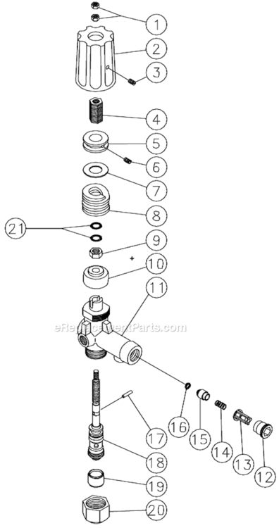 Unloader Diagram and Parts List for  Mi-T-M Pressure Washer