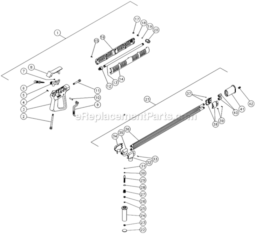 Gun/Wand And Adjustable Pressure Dual Lance Diagram and Parts List for  Mi-T-M Pressure Washer