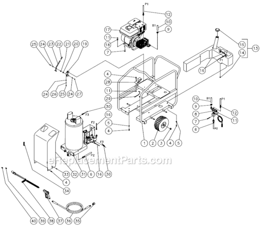 Frame After S/N 15010743 Diagram and Parts List for  Mi-T-M Pressure Washer