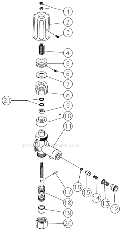 Unloader Diagram and Parts List for  Mi-T-M Pressure Washer
