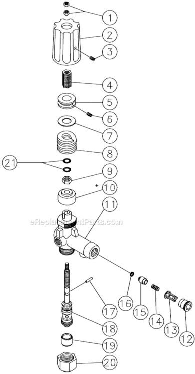 Unloader Diagram and Parts List for  Mi-T-M Pressure Washer