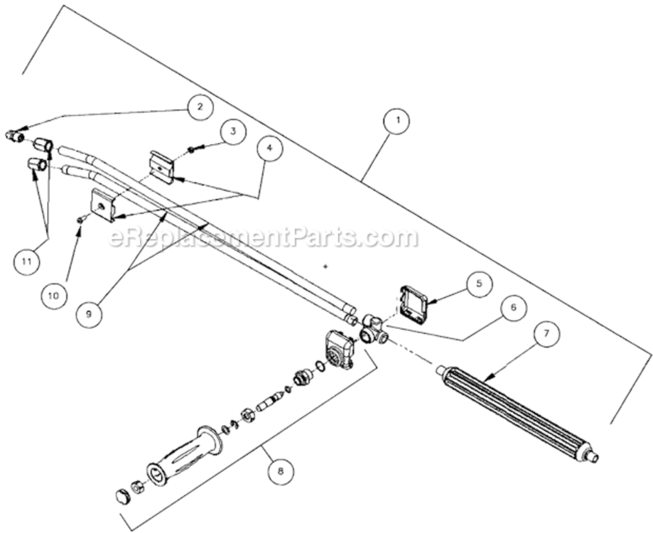 Dual Lance Assembly Diagram and Parts List for  Mi-T-M Pressure Washer