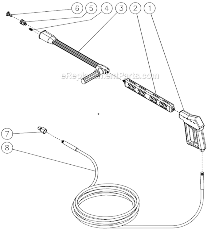 Gun/Wand/Hose Assembly A Diagram and Parts List for  Mi-T-M Pressure Washer