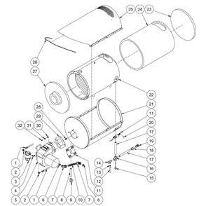 Heat Exchanger Diagram and Parts List for  Mi-T-M Pressure Washer