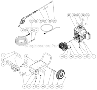 Frame Assembly Diagram and Parts List for  Mi-T-M Pressure Washer