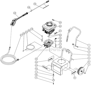 Frame Assembly Diagram and Parts List for S/N 10026779-10217672 Mi-T-M Pressure Washer
