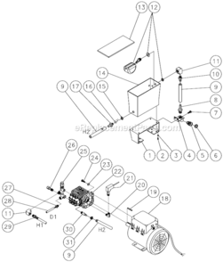 Motor/Pump Assembly Diagram and Parts List for  Mi-T-M Pressure Washer