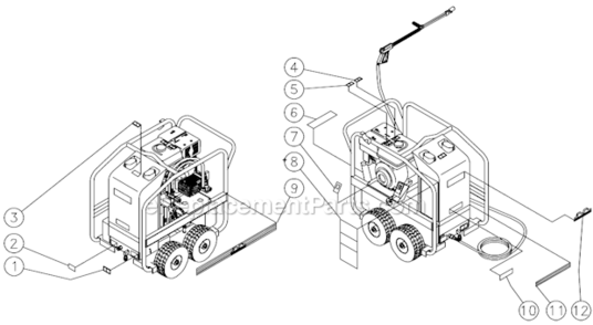 Decal Placement Diagram and Parts List for  Mi-T-M Pressure Washer