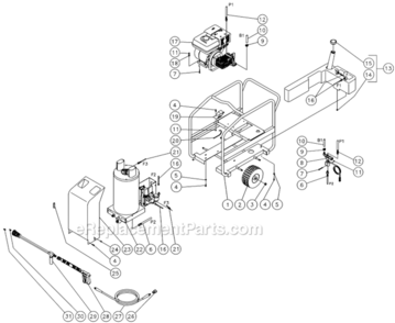 Frame Before S/N 15010743 Diagram and Parts List for  Mi-T-M Pressure Washer