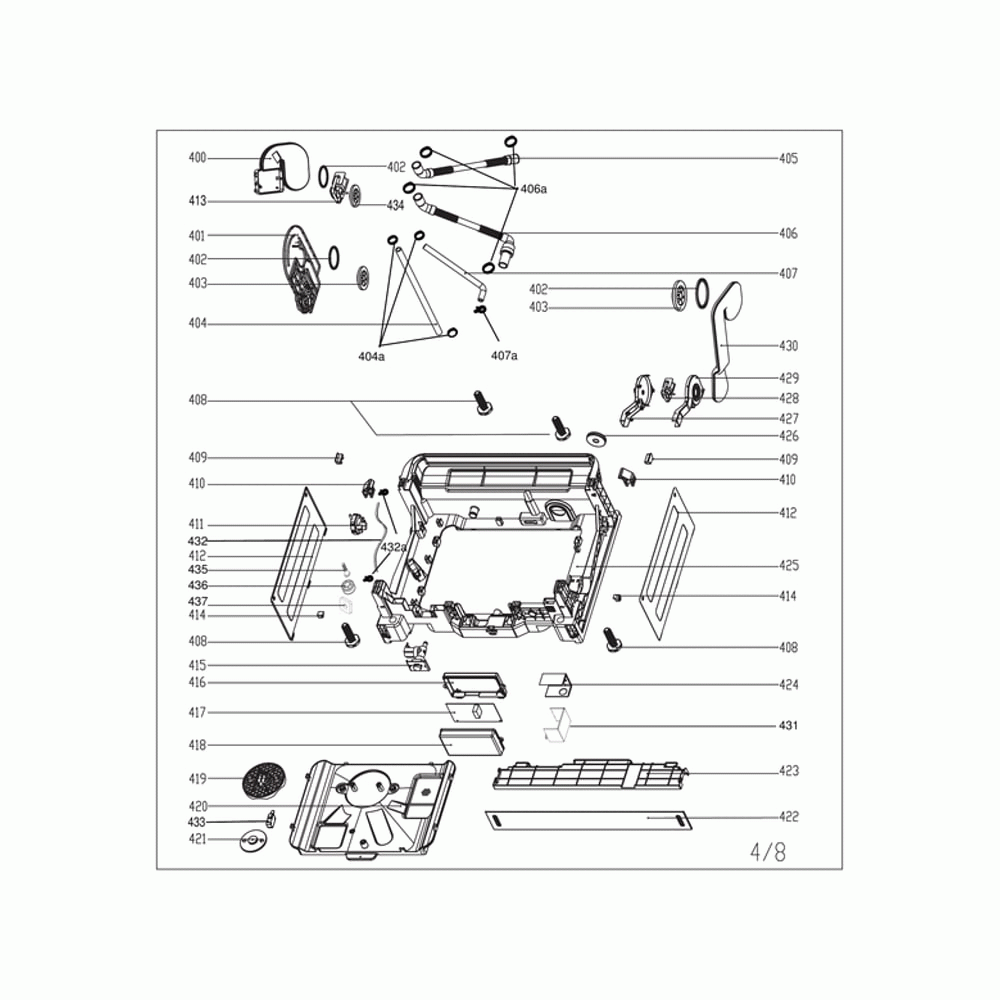 Base Tray/Main Control Panel Assembly Diagram and Parts List for  Midea Dishwasher