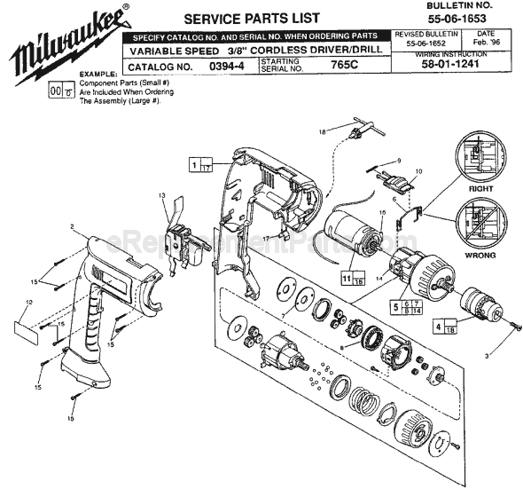 Page A Diagram and Parts List for SER 765C Milwaukee