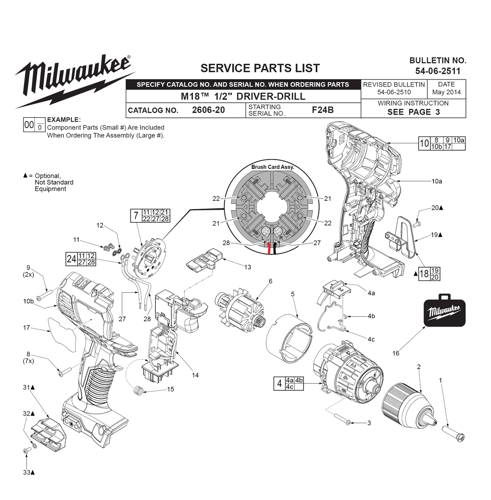 Fig-0 Diagram and Parts List for F24B Milwaukee Electric Drill